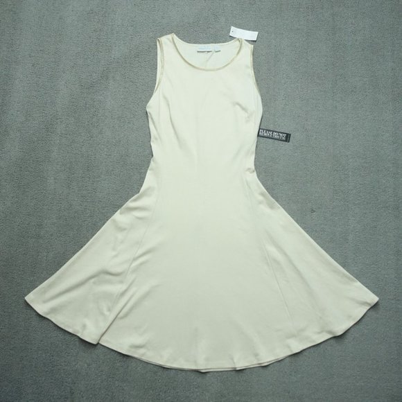 New York & Company Dresses & Skirts - New York & Company Fit & Flare Dress Womens Size XS Cream Round Neck Trim Cotton